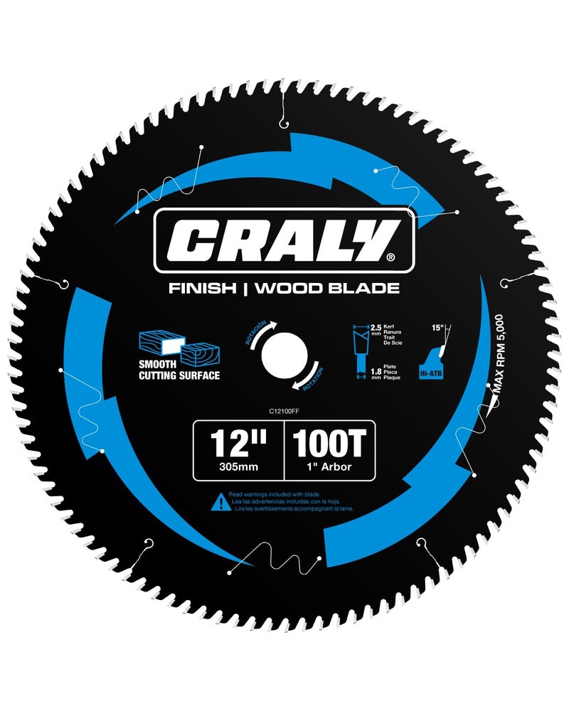 CRALY 12 Inch 100 Teeth Ultra Fine Finish Wood Cutting Circular Saw Blade, 1 Inch Arbor, Carbide Tipped, Thin Kerf, Black Ice Coating, for Wood Cutting Table Saw, Miter Saw(C12100FF) - Image 1